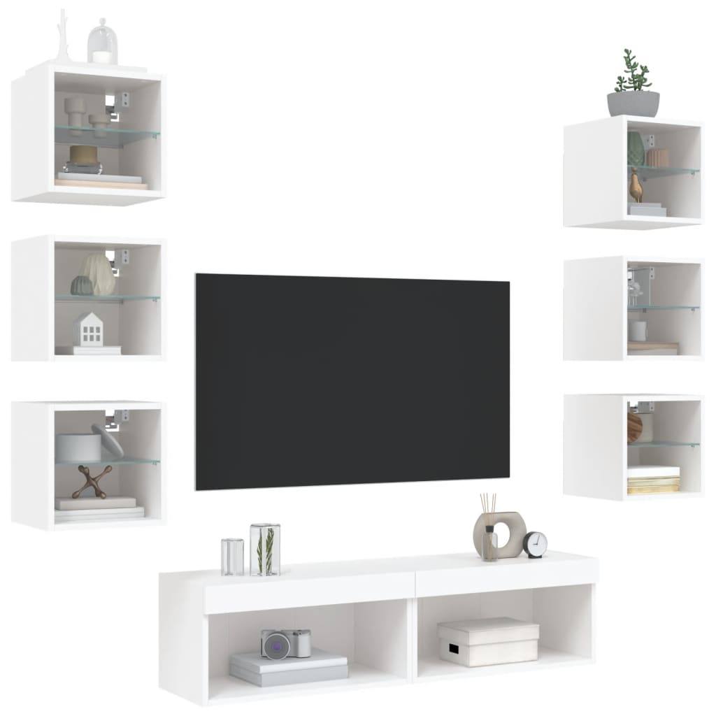 vidaXL 8-dielne TV nástenné skrinky s LED biele kompozitné drevo