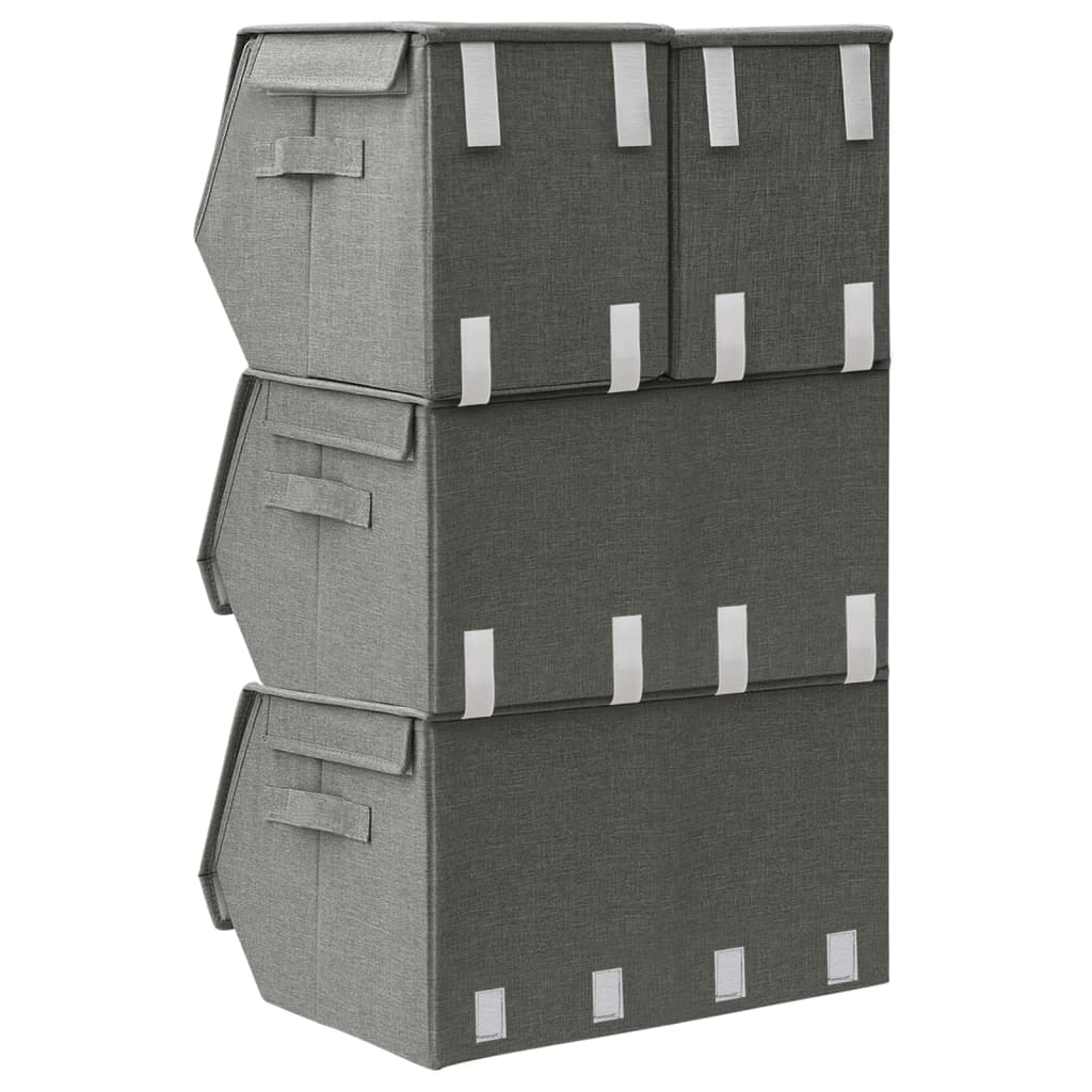vidaXL Súprava stohovateľných úložných boxov 4 kusy látková antracit