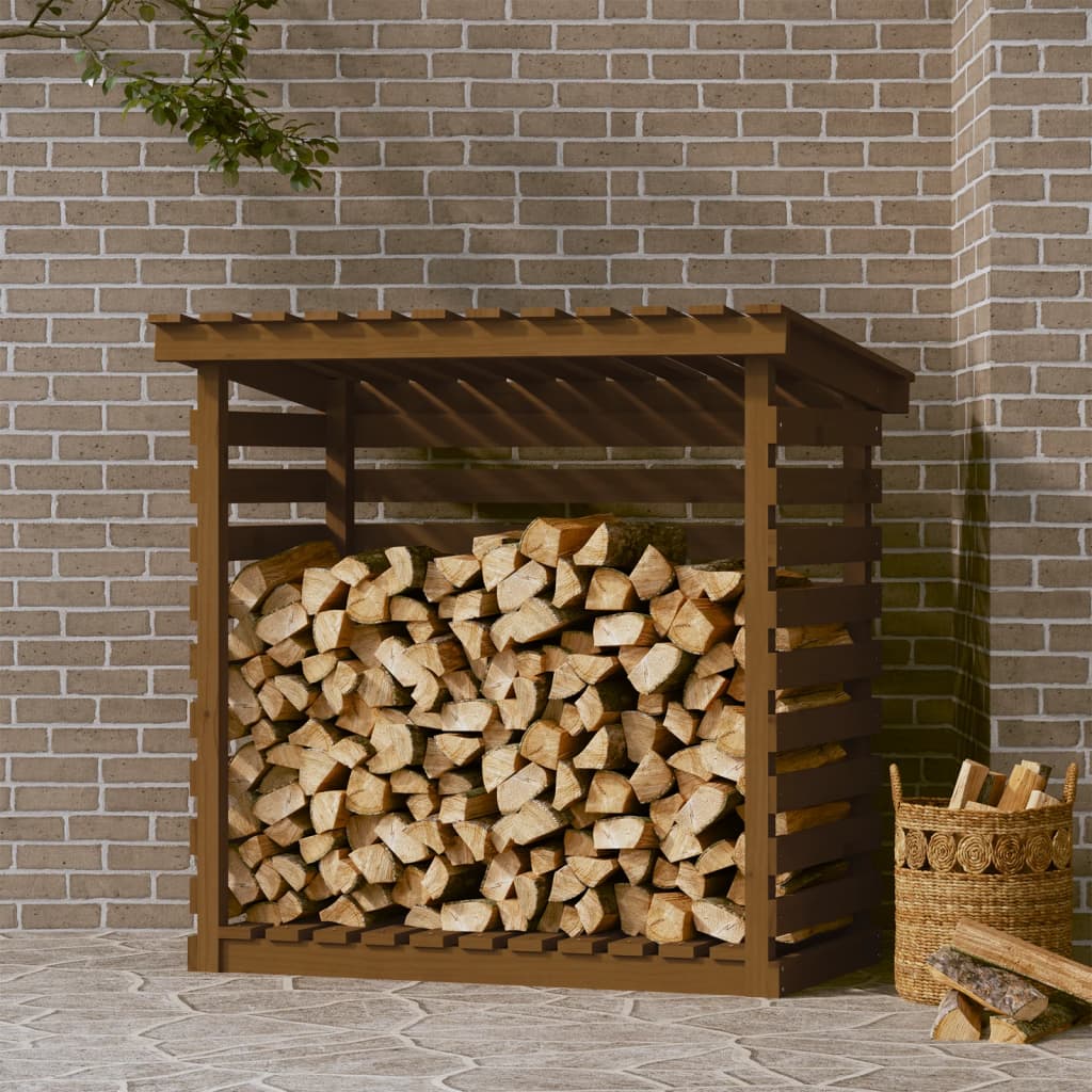 vidaXL Stojan na palivové drevo medový 108x73x108 cm masívna borovica