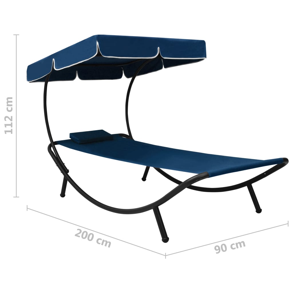 vidaXL Záhradná posteľ s baldachýnom a vankúšom modrá