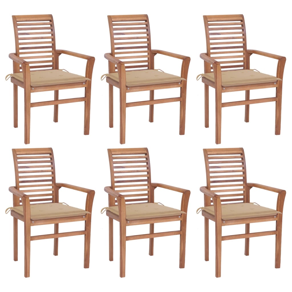 vidaXL Jedálenské stoličky 6 ks béžové podložky tíkový masív