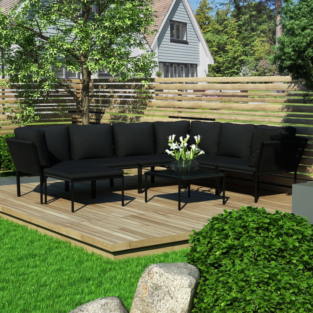 vidaXL 8-dielna záhradná sedacia súprava s podložkami čierna PVC