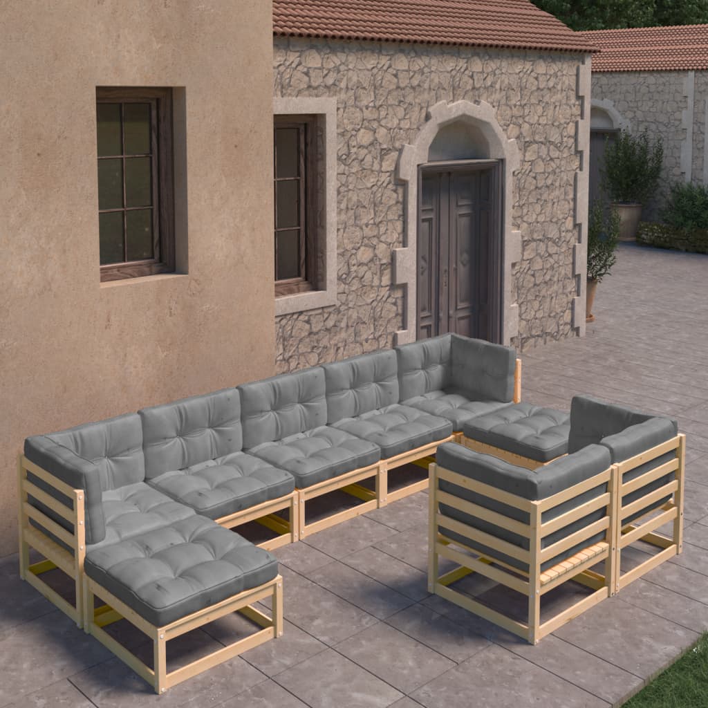 vidaXL 9-dielna záhradná sedacia súprava+podložky, borovicový masív