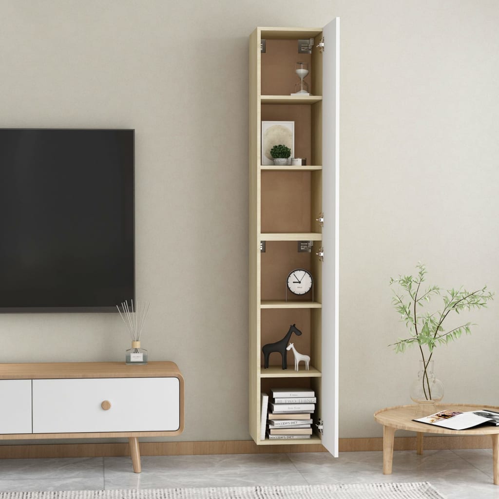 vidaXL TV skrinky 2 ks, biela+sonoma 30,5x30x90 cm, kompozitné drevo