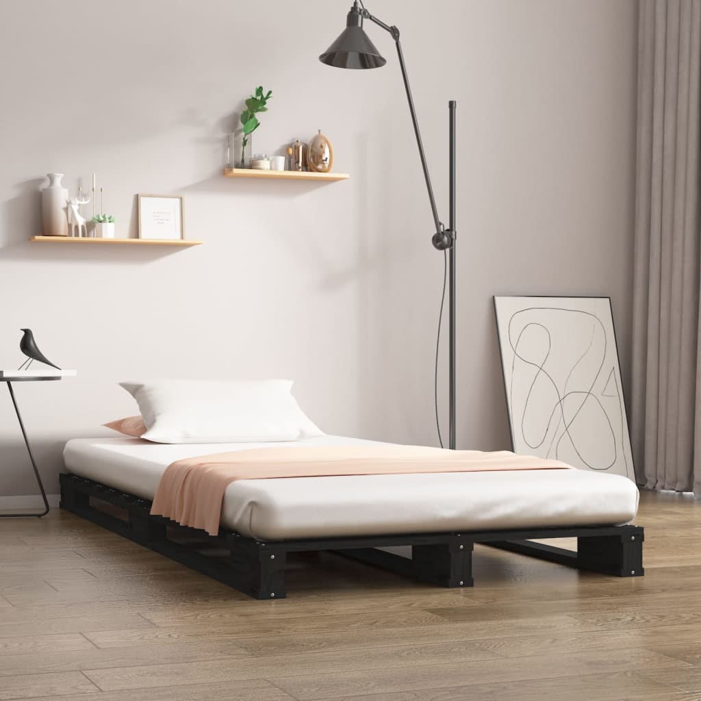vidaXL Paletová posteľ, čierna 90x200 cm, borovicový masív
