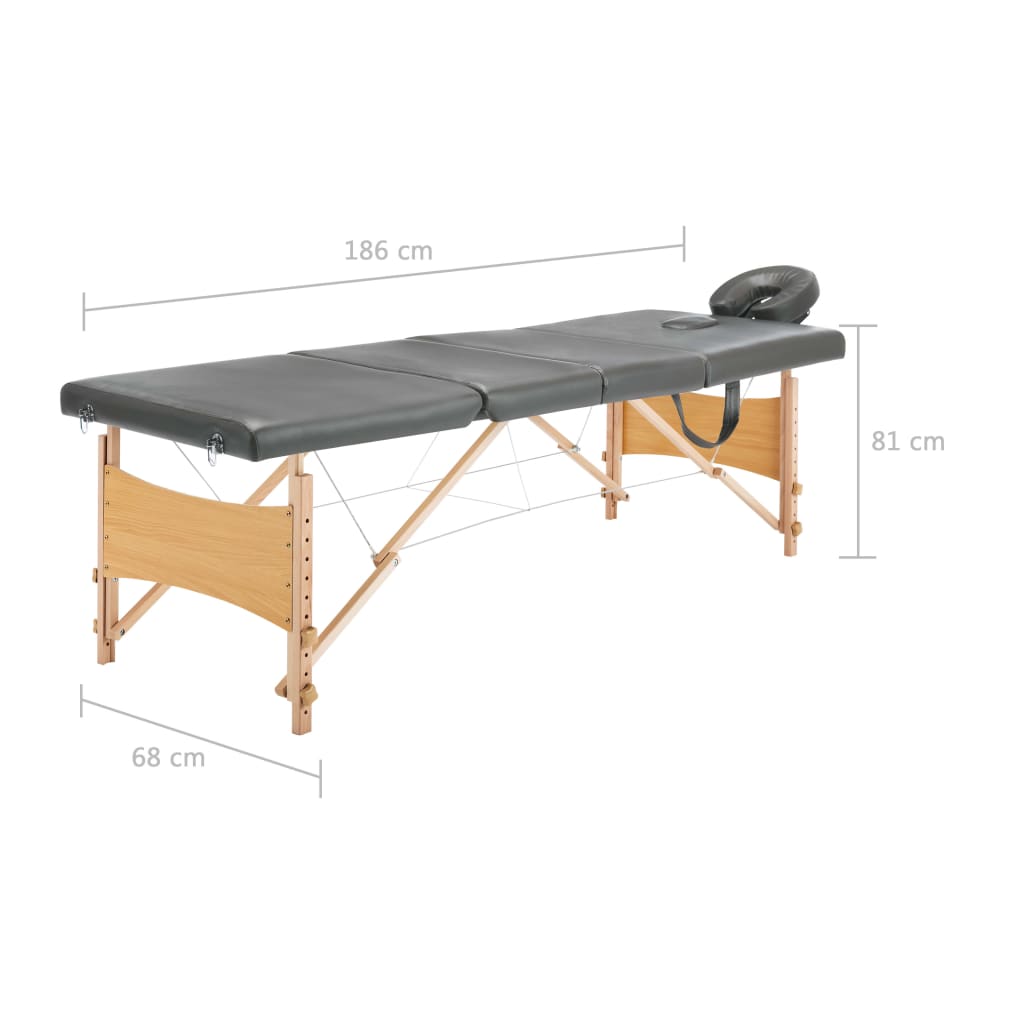 vidaXL Masážny stôl, 4 zóny, drevený rám, antracitový 186x68 cm