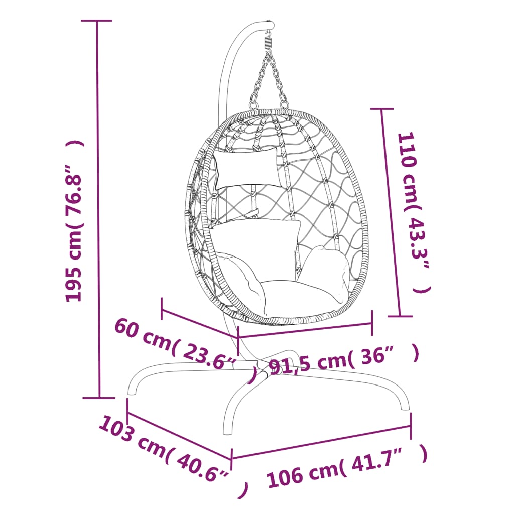 vidaXL Závesné kreslo vajíčko s vankúšom sivohnedé polyratan a oceľ