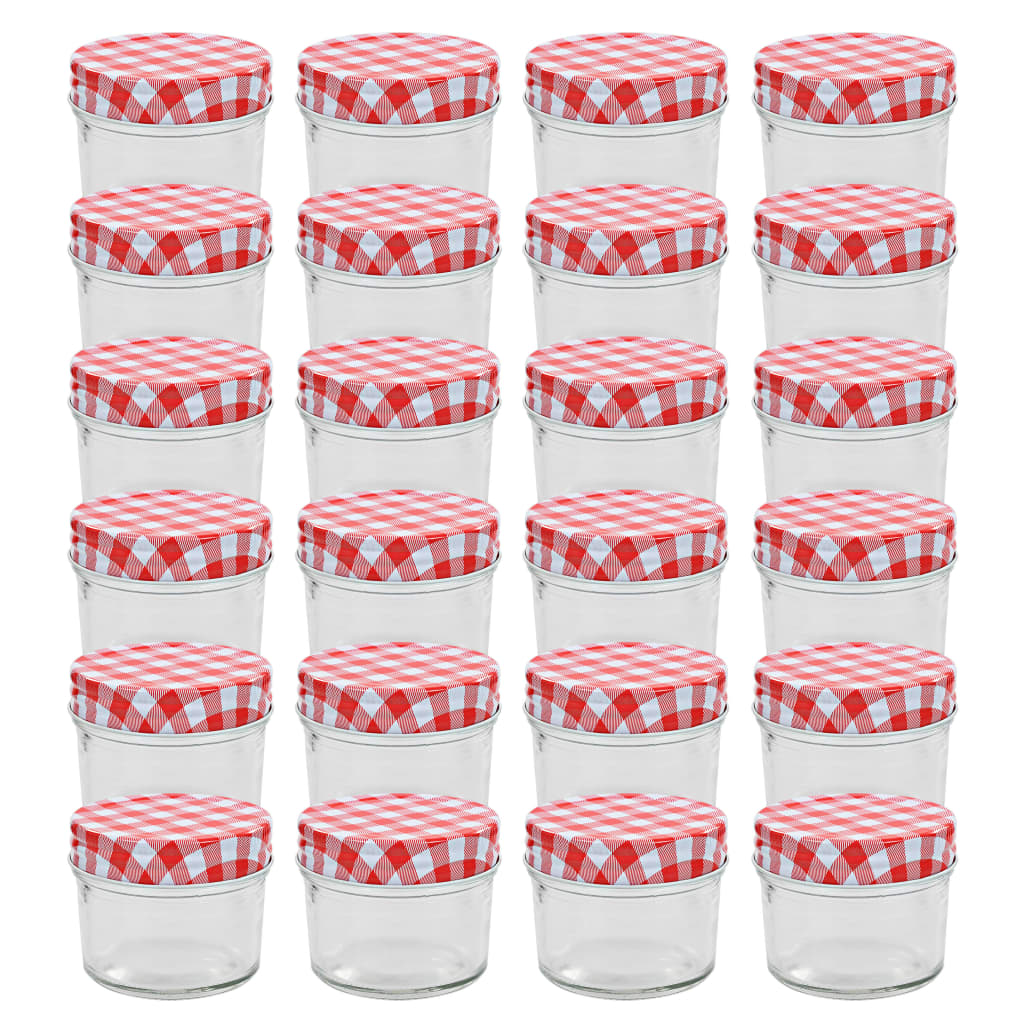 vidaXL Sklenené zaváracie poháre s bielo-červenými vekami 24 ks 110 ml