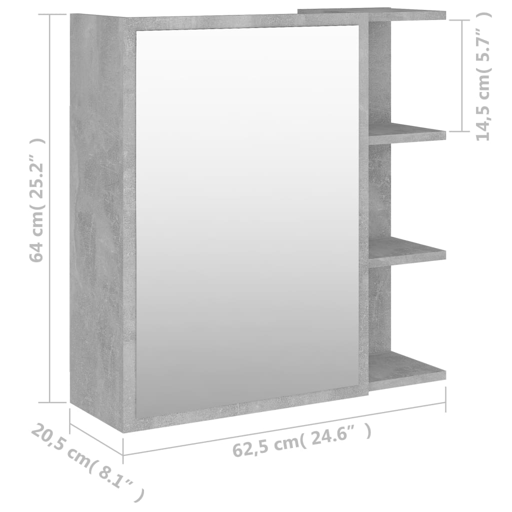 vidaXL Skrinka so zrkadlom, betónová 62,5x20,5x64 cm, kompozitné drevo