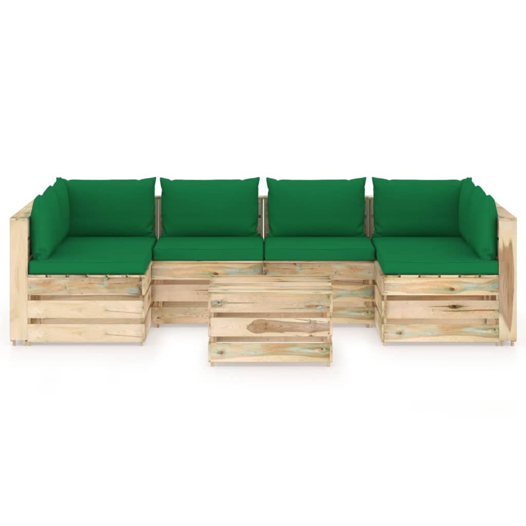 vidaXL 7-dielna záhradná súprava+podložky, zelené impregnované drevo