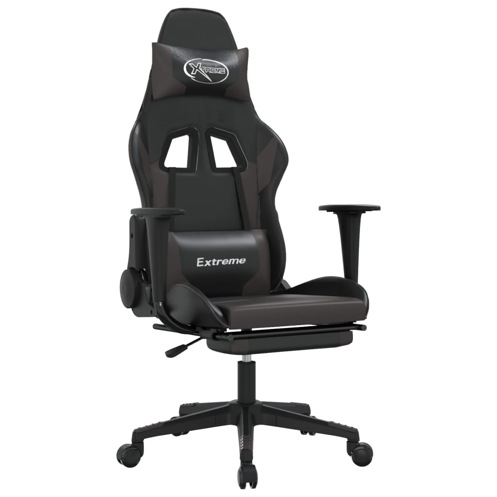 vidaXL Herná stolička s podnožkou čierna a sivá umelá koža