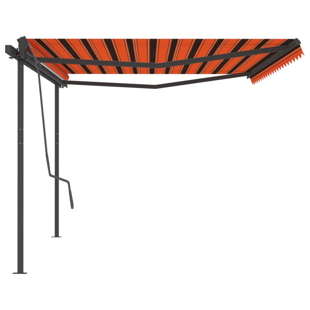 vidaXL Ručne zaťahovacia markíza so stĺpikmi 5x3 m oranžovo-hnedá