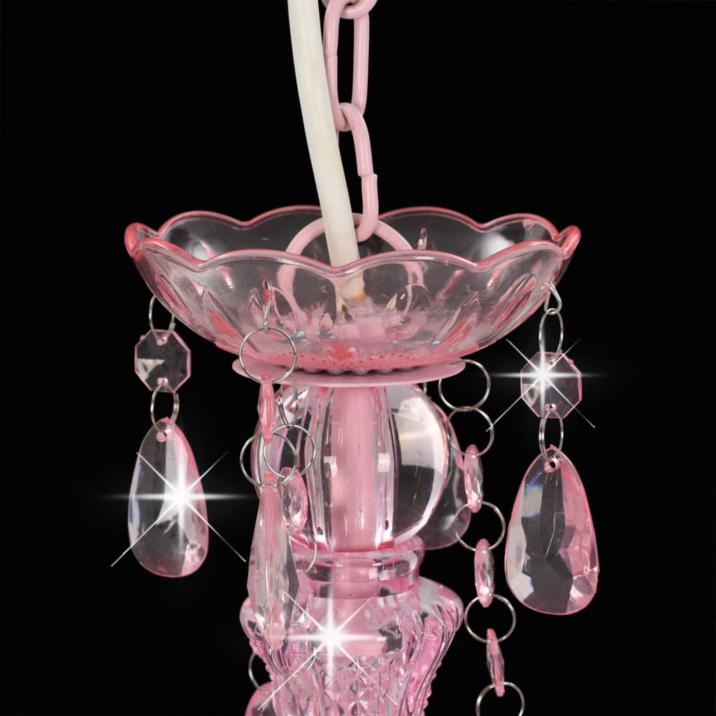vidaXL Luster s krištálikmi, ružový, okrúhly 3 x E14