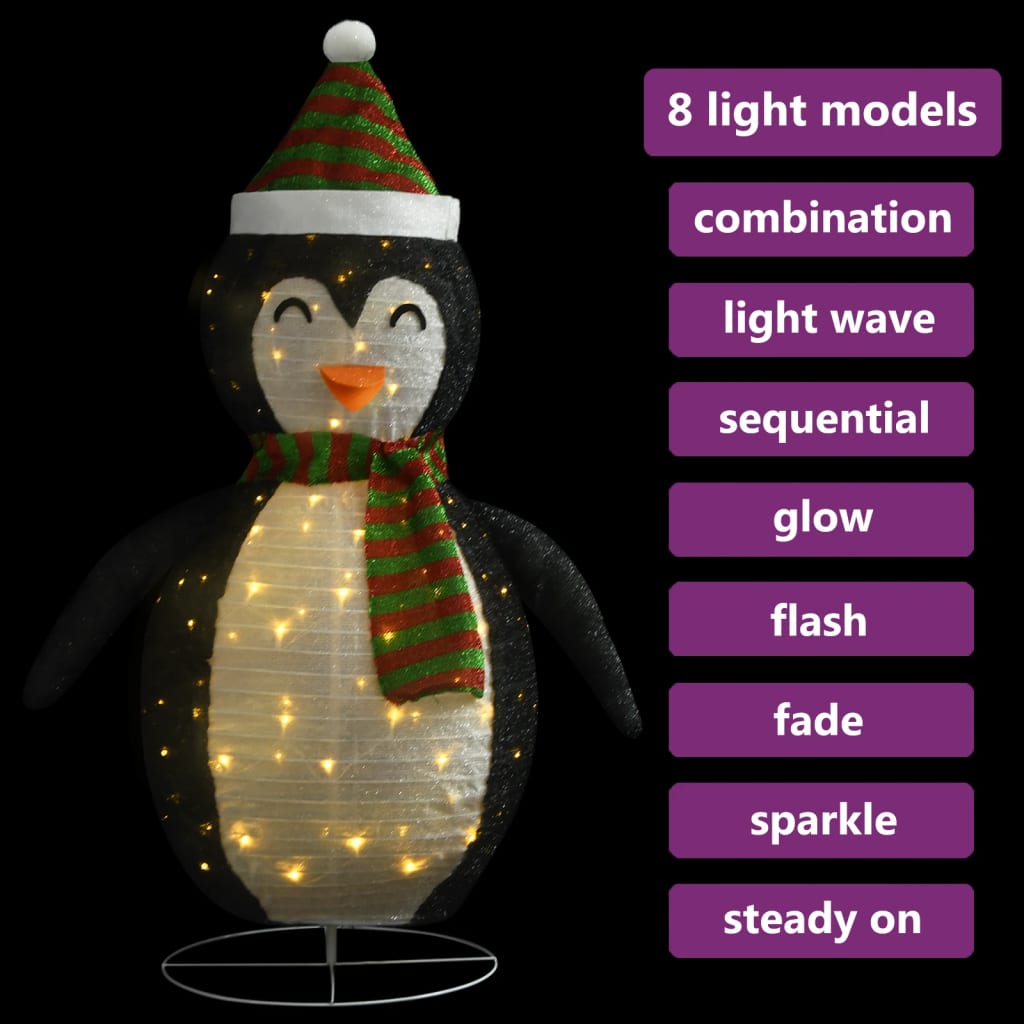 vidaXL Ozdobná vianočná figúrka tučniaka LED luxusná látka 120 cm