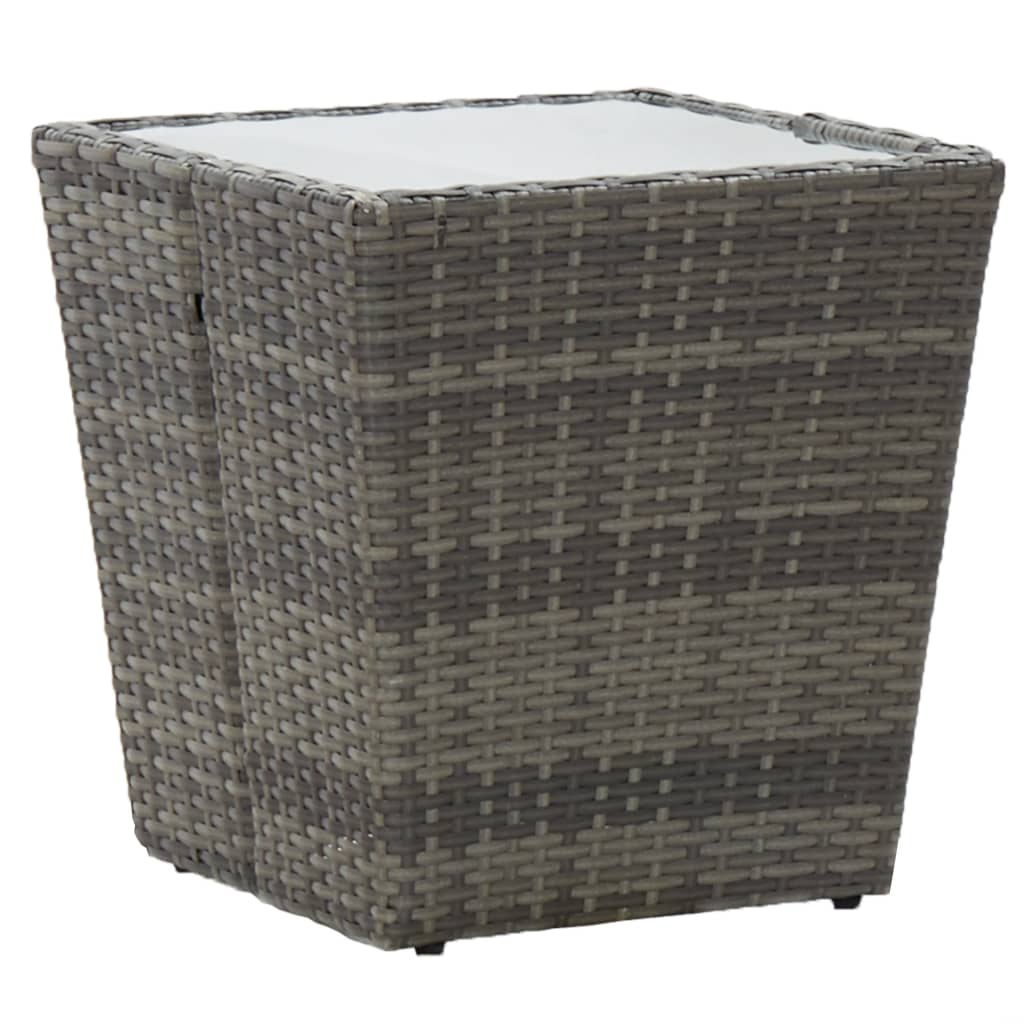 vidaXL Čajový stolík, sivý 41,5x41,5x43 cm, polyratan, tvrdené sklo