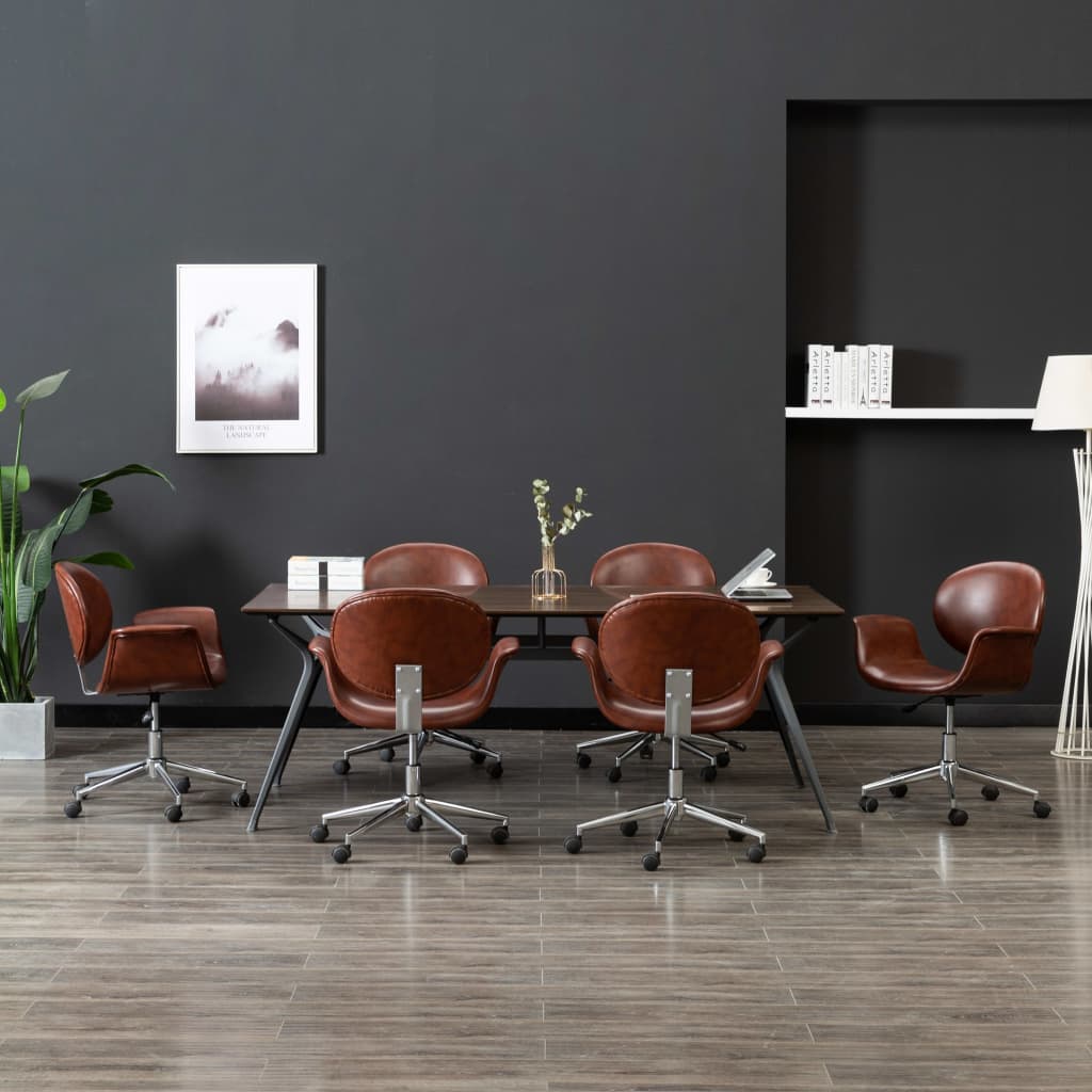 vidaXL Otočné jedálenské stoličky 6 ks hnedé umelá koža