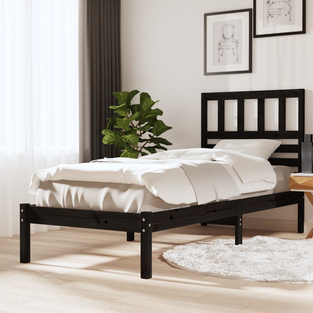 vidaXL Rám postele čierny 75x190 cm malé jednolôžko masívna borovica