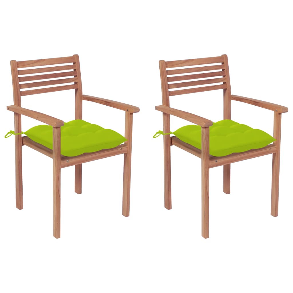 vidaXL Záhradné stoličky 2 ks bledozelené podložky teakový masív
