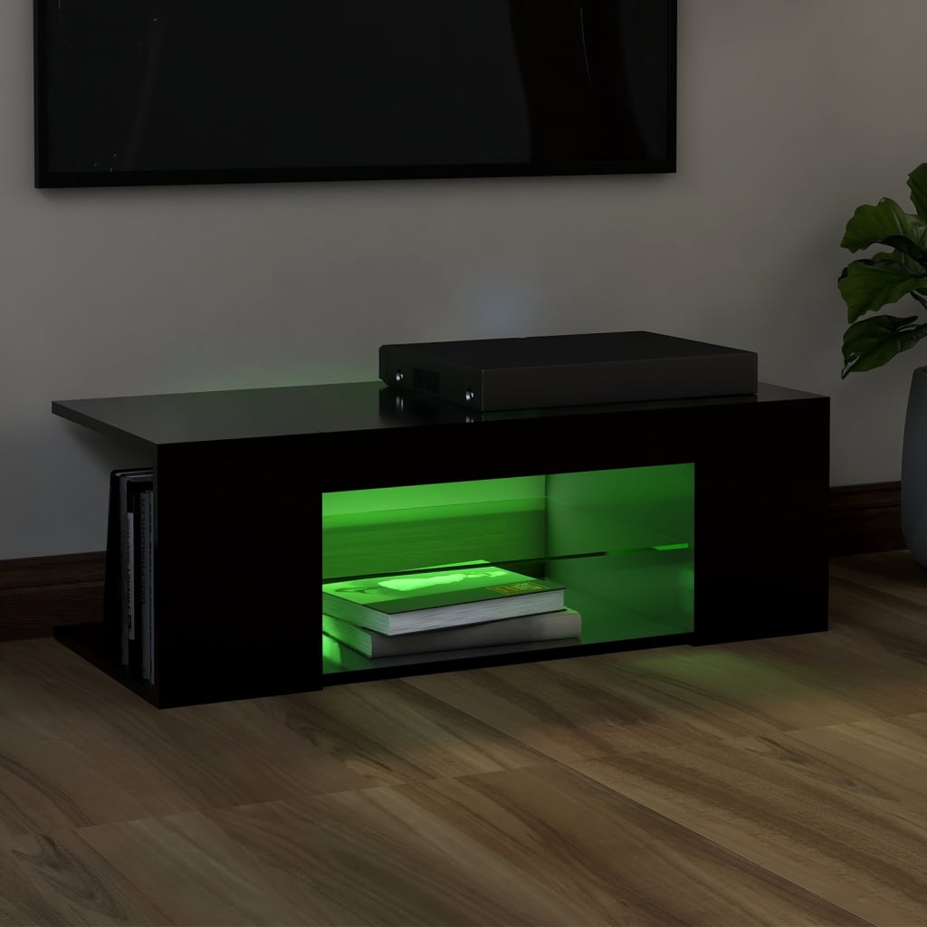 vidaXL TV skrinka s LED svetlami čierna 90x39x30 cm