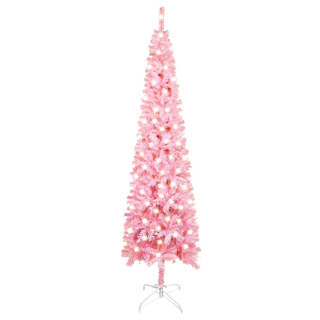 vidaXL Úzky osvetlený vianočný stromček, ružový 210 cm
