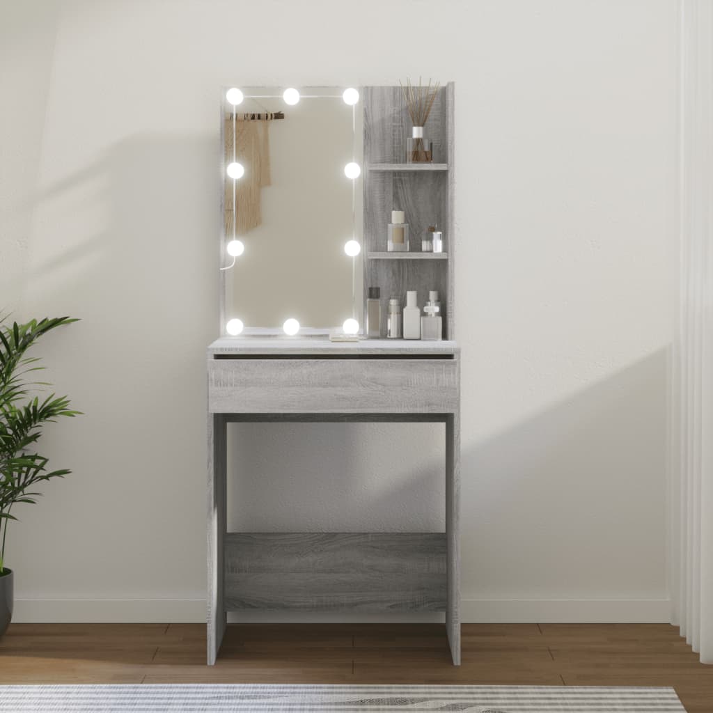 vidaXL Toaletný stolík s LED sivý dub sonoma 60x40x140 cm