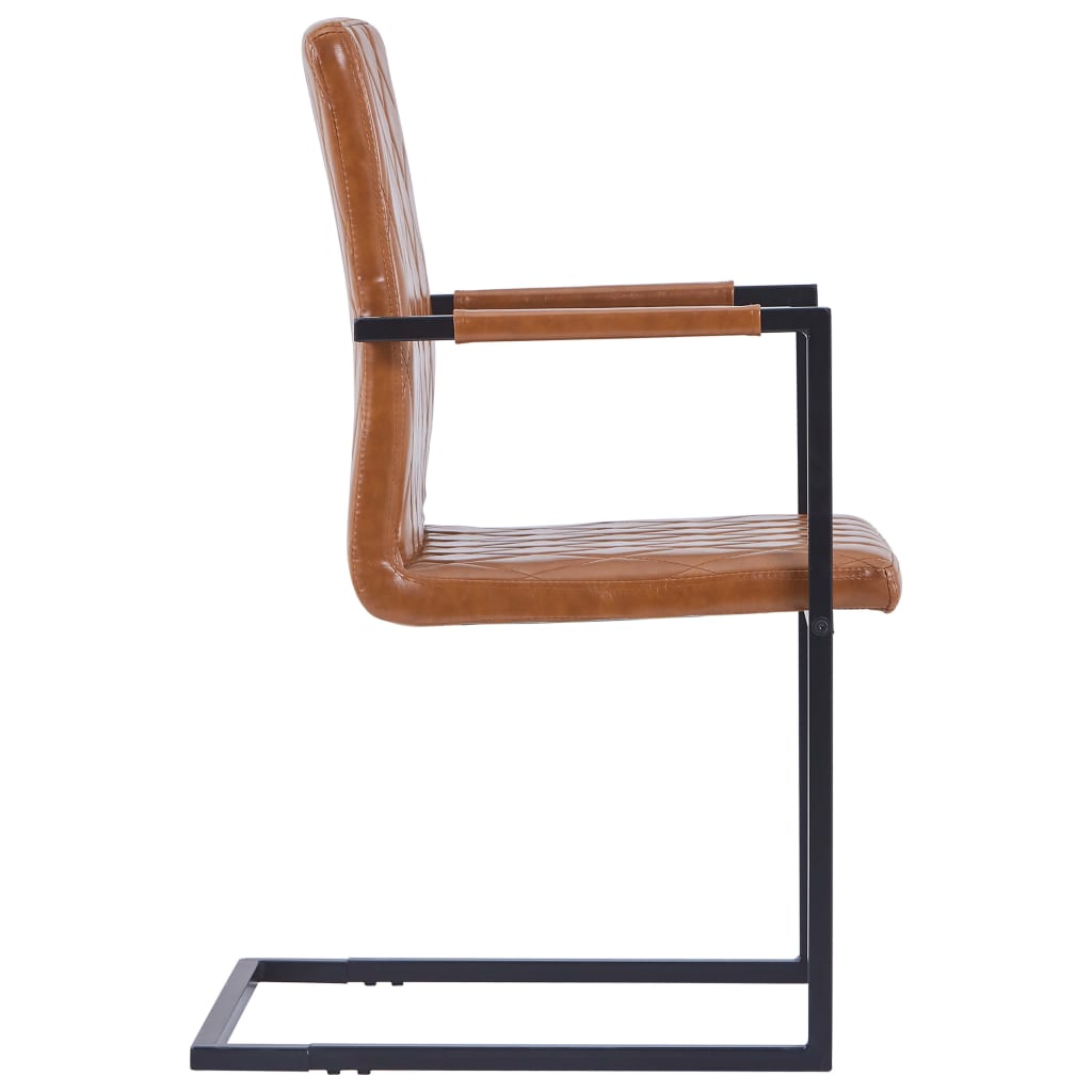 vidaXL Jedálenské stoličky, perová kostra 2 ks, koňakové, umelá koža