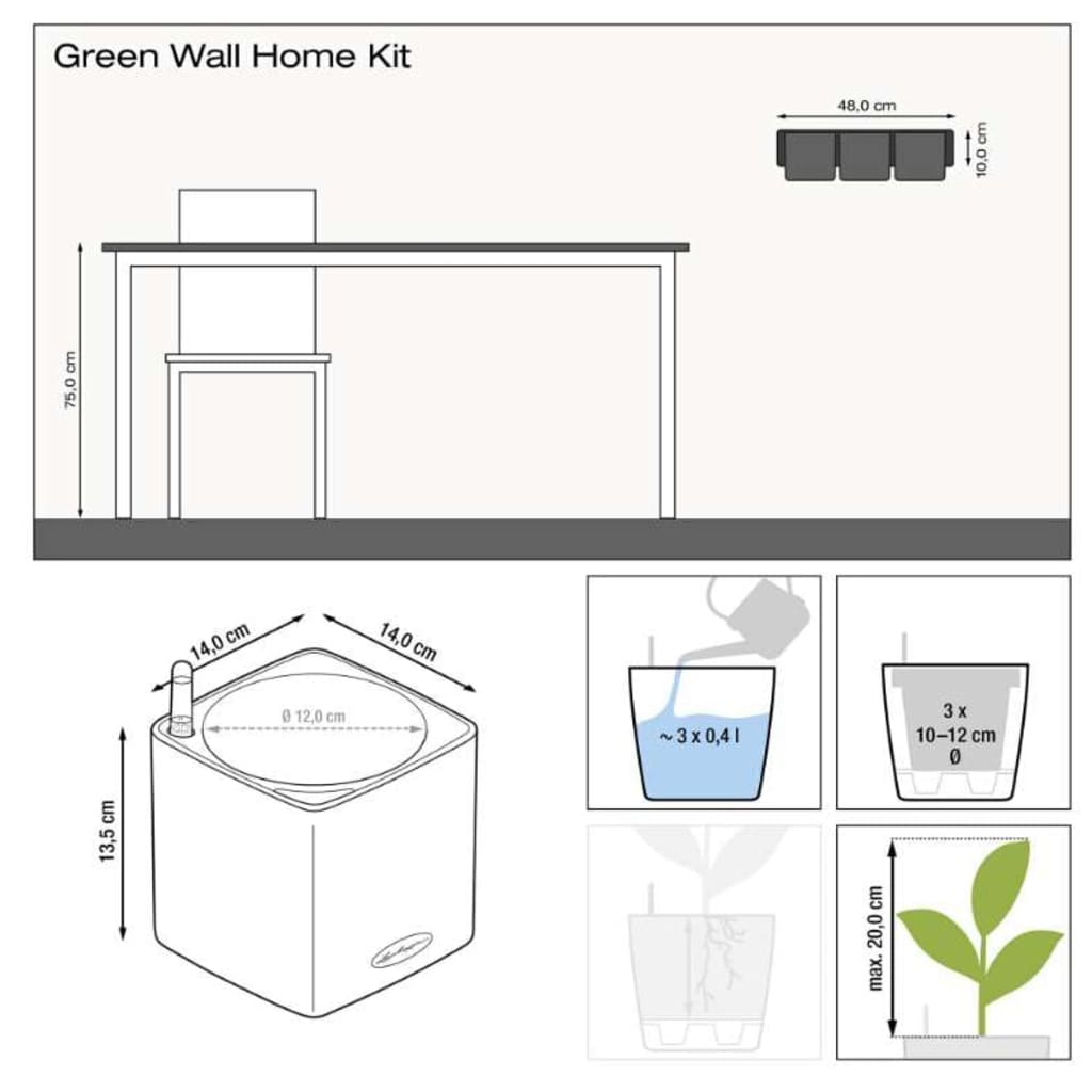 LECHUZA Kvetináče 3 ks súprava Green Wall Home Kit biele