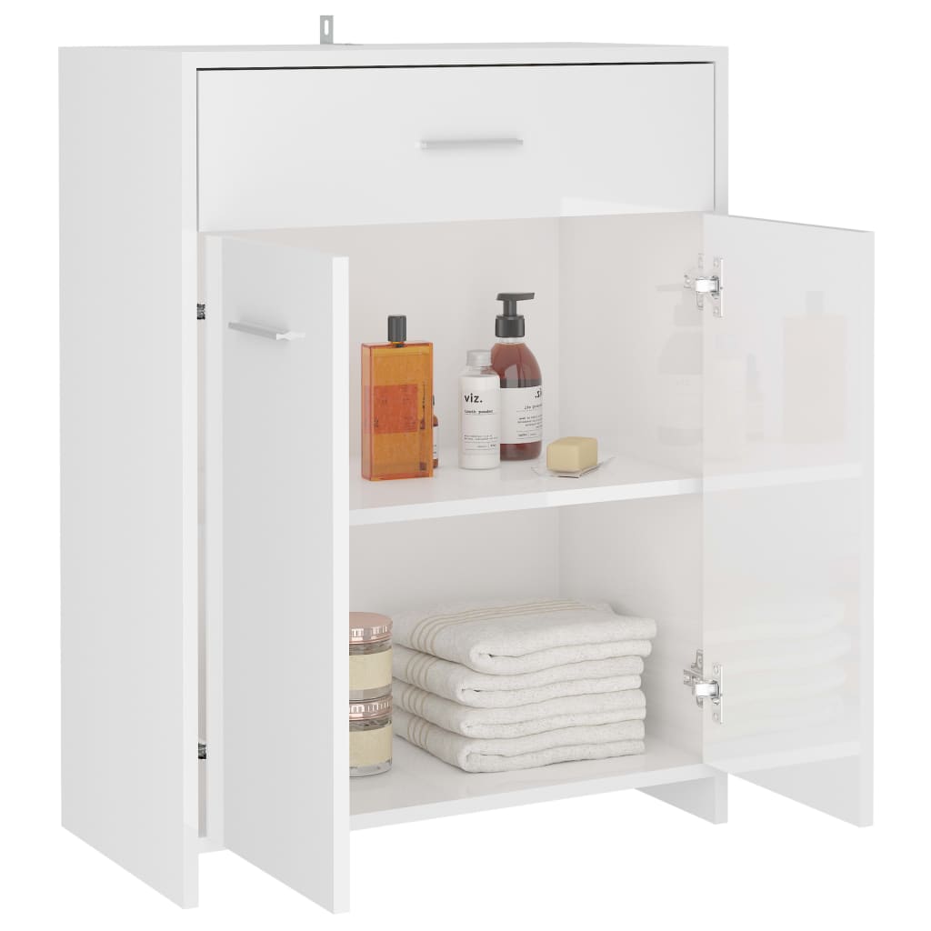 vidaXL Kúpeľňová skrinka, lesklá biela 60x33x80 cm, kompozitné drevo
