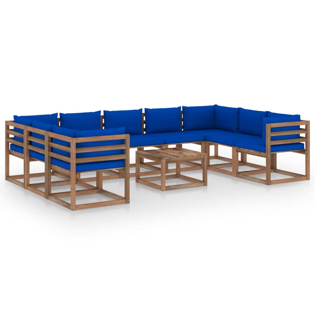 vidaXL 10-dielna záhradná sedacia súprava, modré podložky