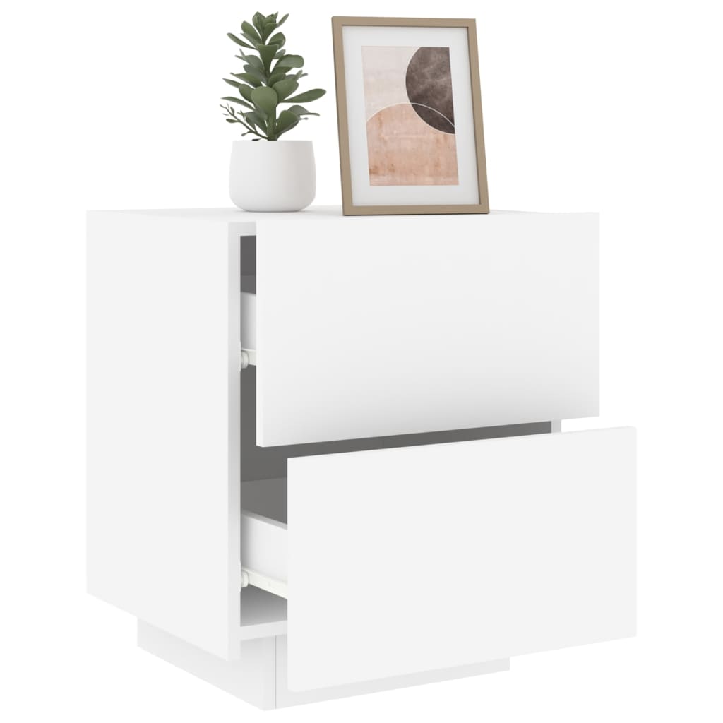 vidaXL Nočný stolík s LED svetlami biely kompozitné drevo