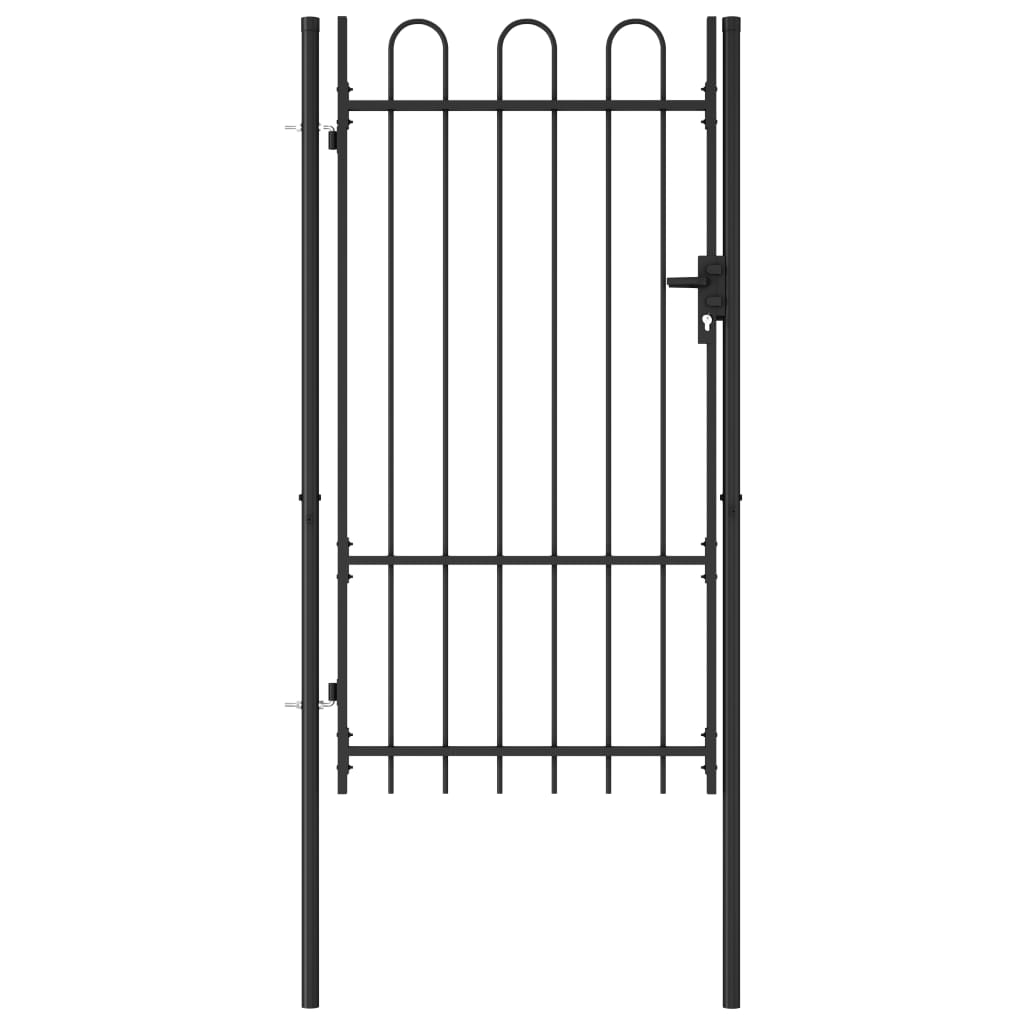 vidaXL Jednokrídlová plotová brána s oblúkom, oceľ 1x1,75 m, čierna