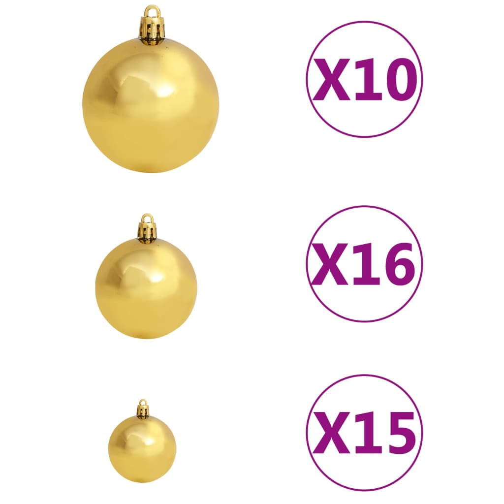 vidaXL Osvetlený umelý vianočný stromček s guľami, zlatý 240 cm, PET