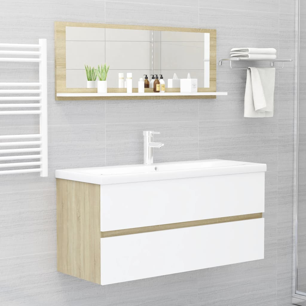 vidaXL Kúpeľňové zrkadlo, biela+sonoma 100x10,5x37cm, kompozitné drevo