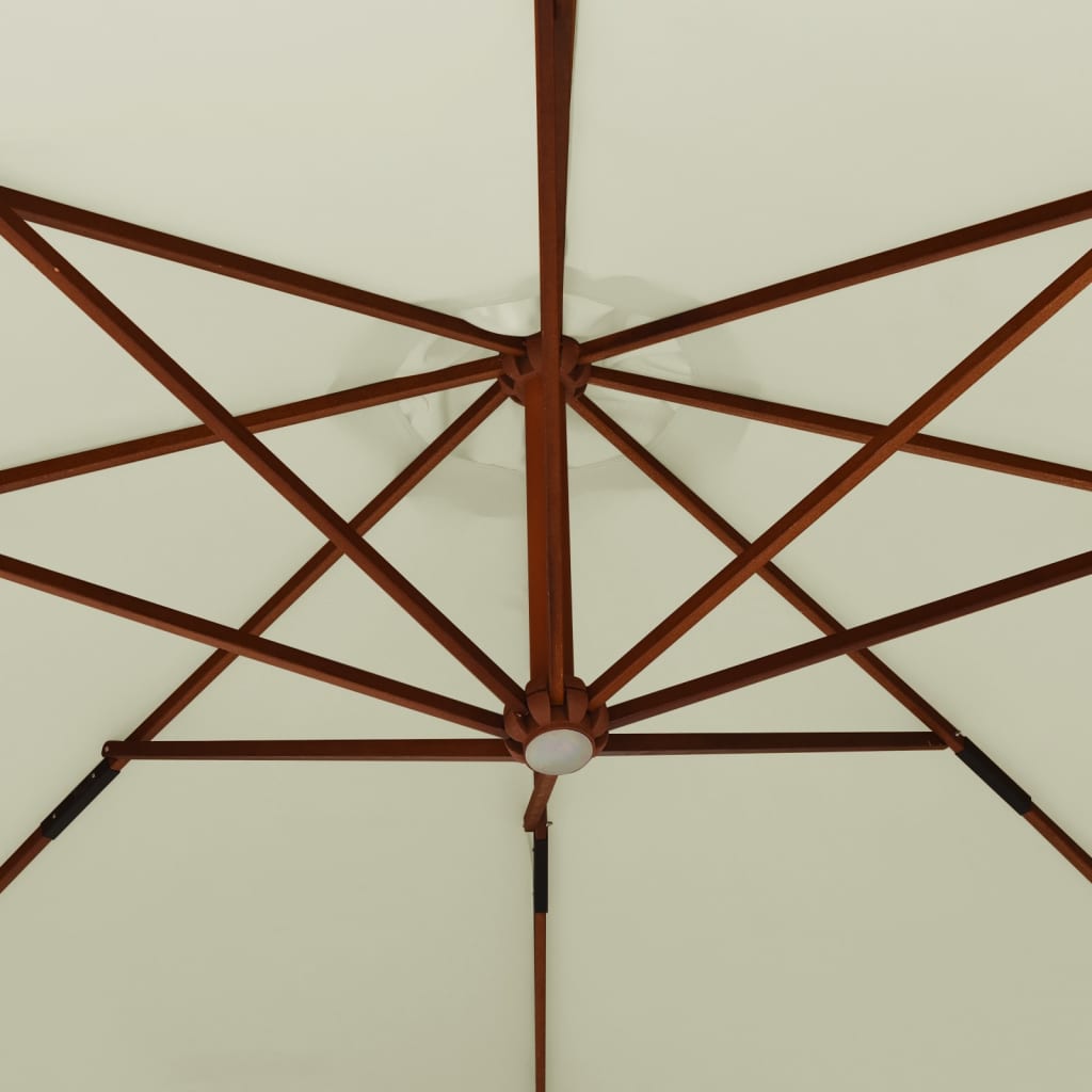 vidaXL Závesný slnečník s drevenou tyčou 350 cm pieskovobiely