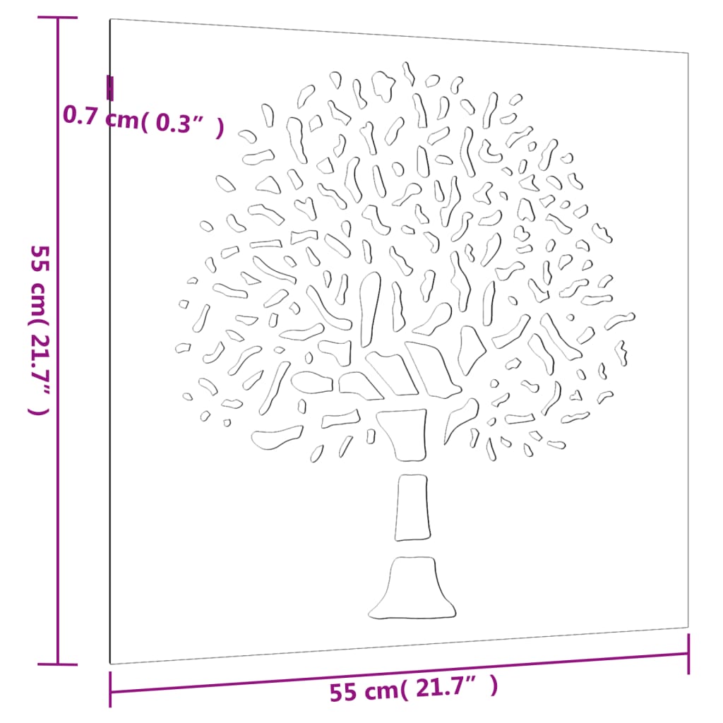 vidaXL Záhradná dekorácia 55x55 cm, cortenová oceľ, strom