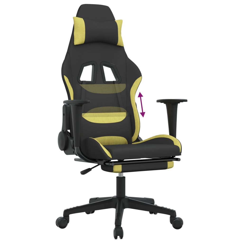 vidaXL Herná stolička s podnožkou čierna a bledozelená látková