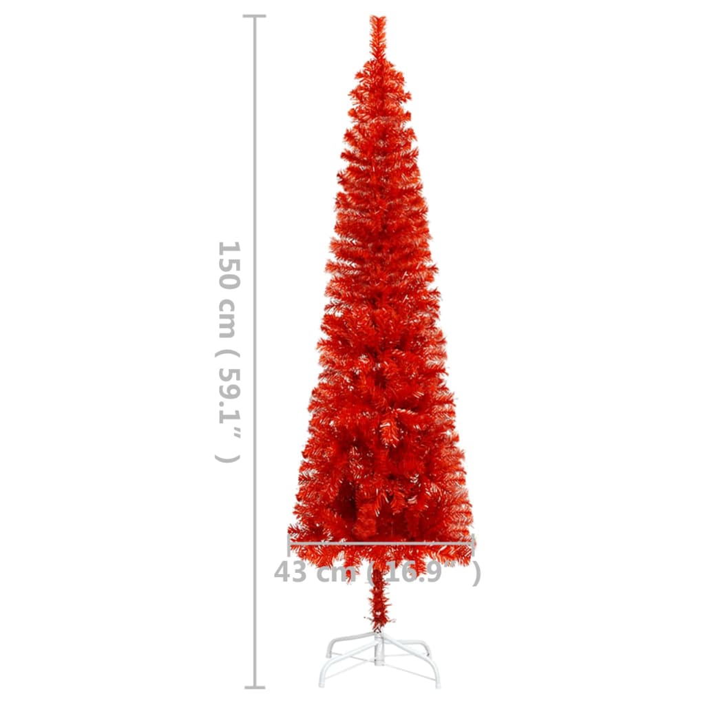 vidaXL Úzky osvetlený vianočný stromček, červený 150 cm