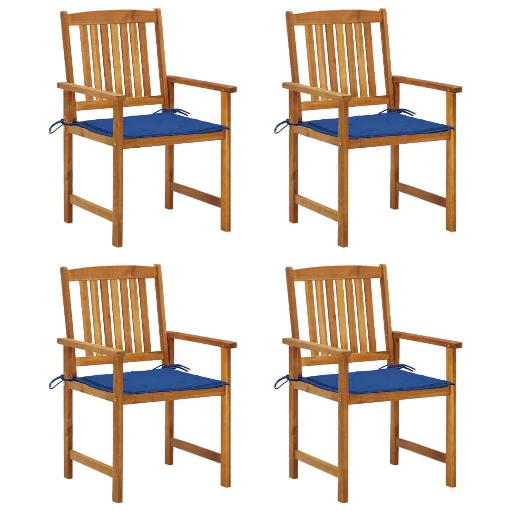 vidaXL Záhradné stoličky s podložkami 4 ks, akáciový masív