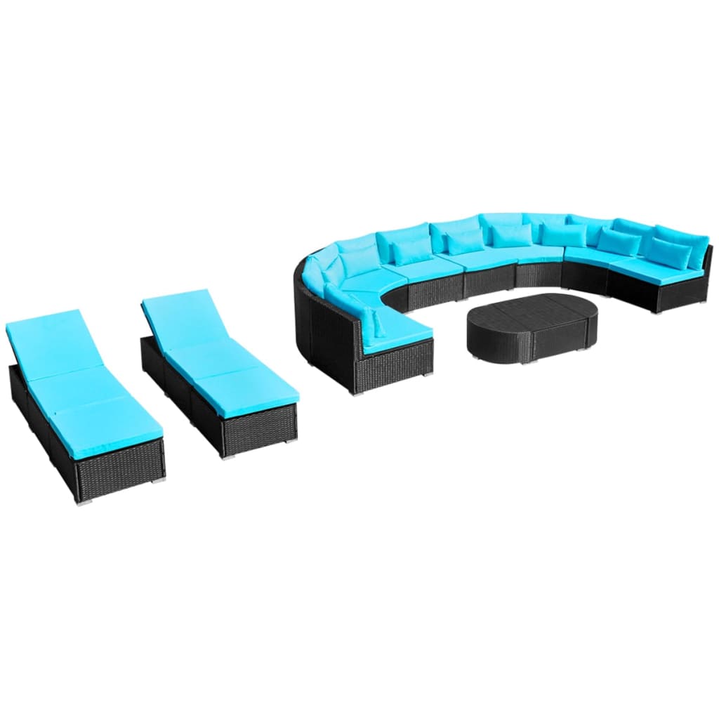 vidaXL 13-dielna záhradná sedacia súprava s vankúšmi modrá polyratanová