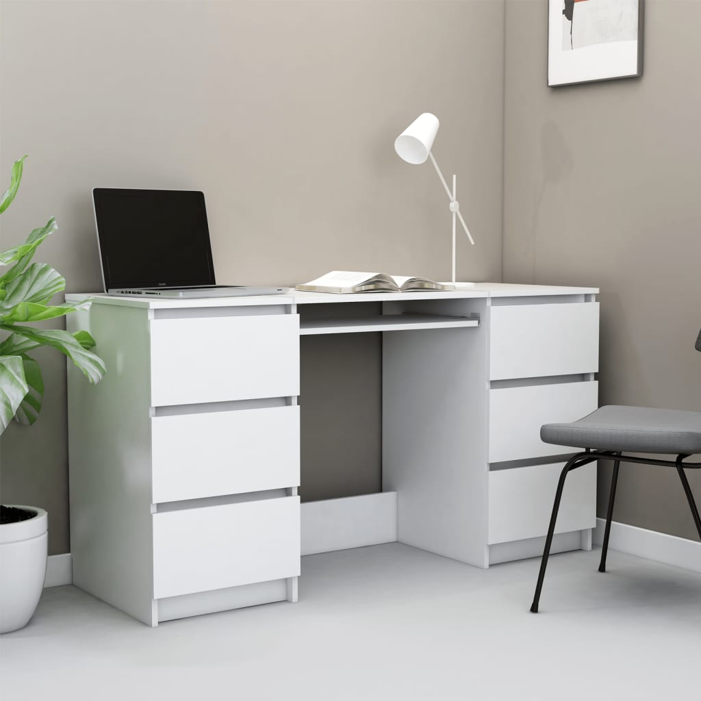 vidaXL Písací stôl, biely 140x50x77 cm, drevotrieska