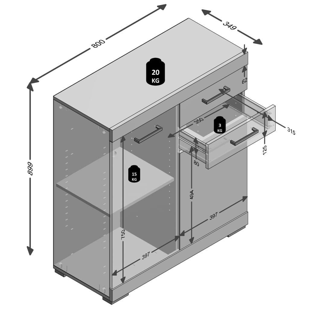 FMD Bielizník s 2 dverami a 2 zásuvkami 80x34,9x89,9 cm dubová farba