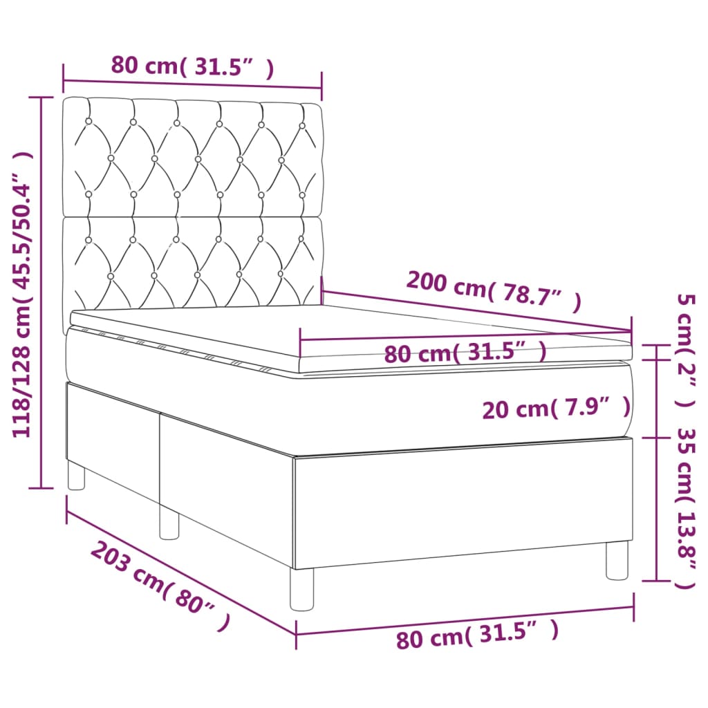 vidaXL Posteľ boxsping s matracom a LED krémová 80x200 cm látka