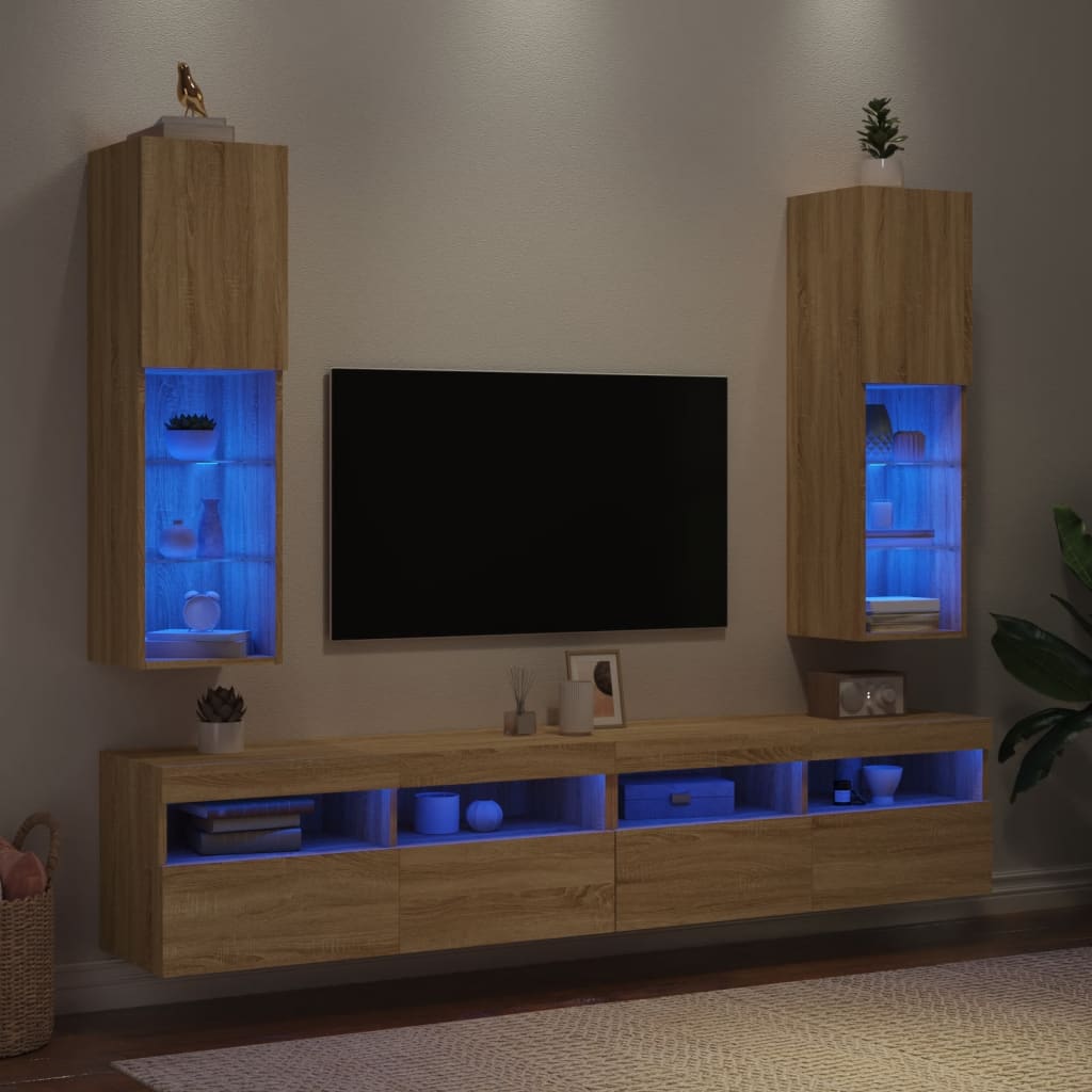 vidaXL TV skrinky s LED svetlami 2 ks dub sonoma 30,5x30x102 cm