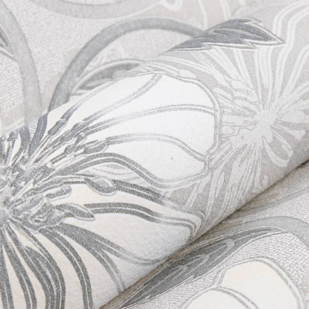 vidaXL Tapeta 3D kvetinová potlač sivá