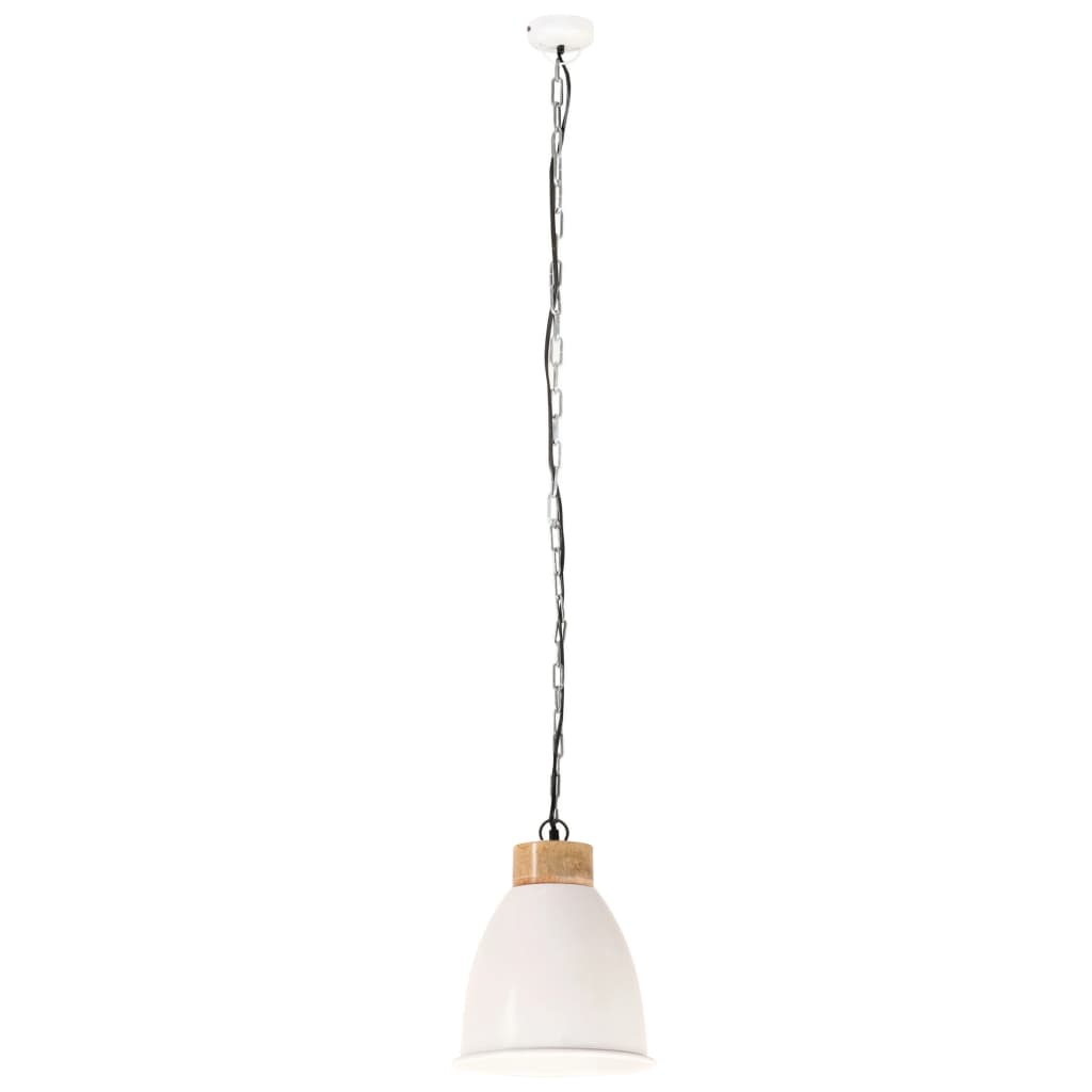 vidaXL Industriálna závesná lampa biela železo a masívne drevo 23 cm E27