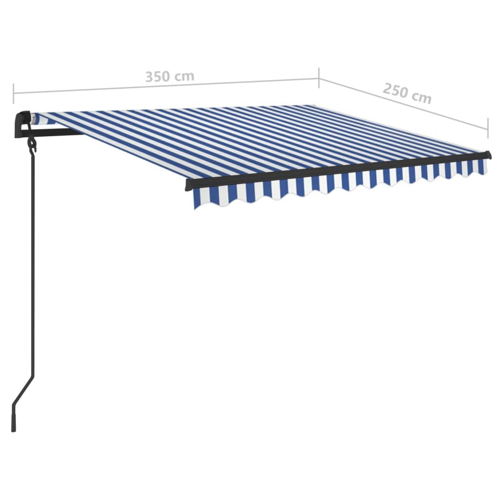 vidaXL Automaticky zaťahovacia markíza so stĺpikmi 3,5x2,5m modrobiela