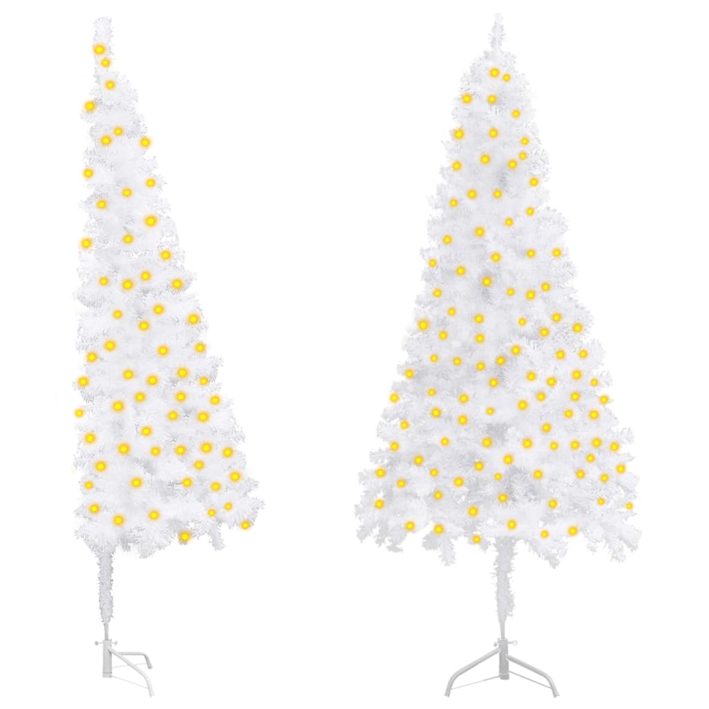 vidaXL Rohový osvetlený umelý vianočný stromček, biely 240 cm, PVC