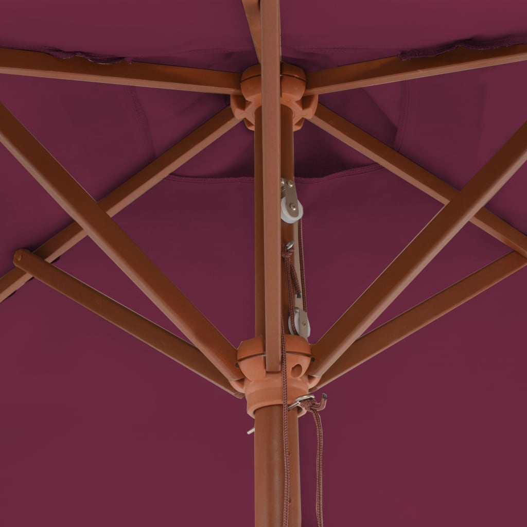 vidaXL Vonkajší slnečník s drevenou tyčou 150x200 cm, bordovo červený