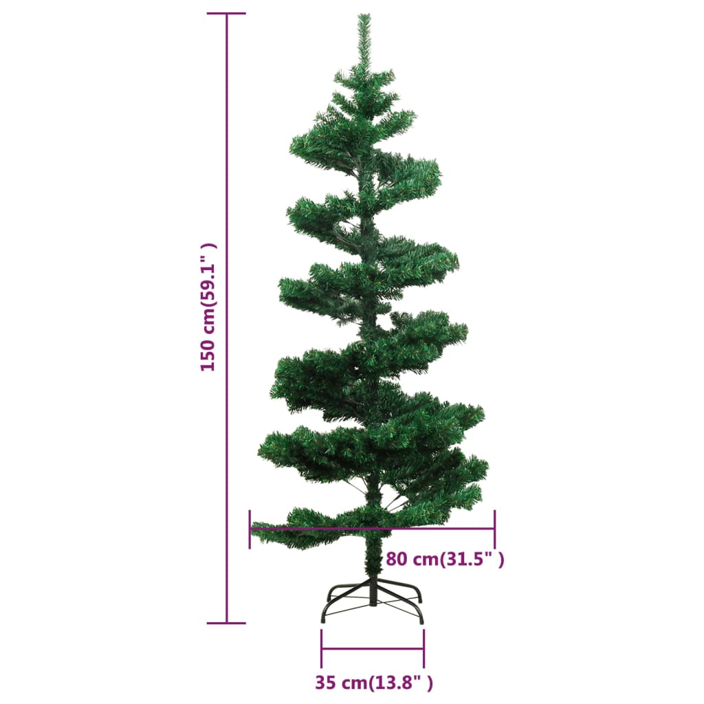 vidaXL Osvetlený špirálový vianočný stromček+stojan, zelený 150cm, PVC