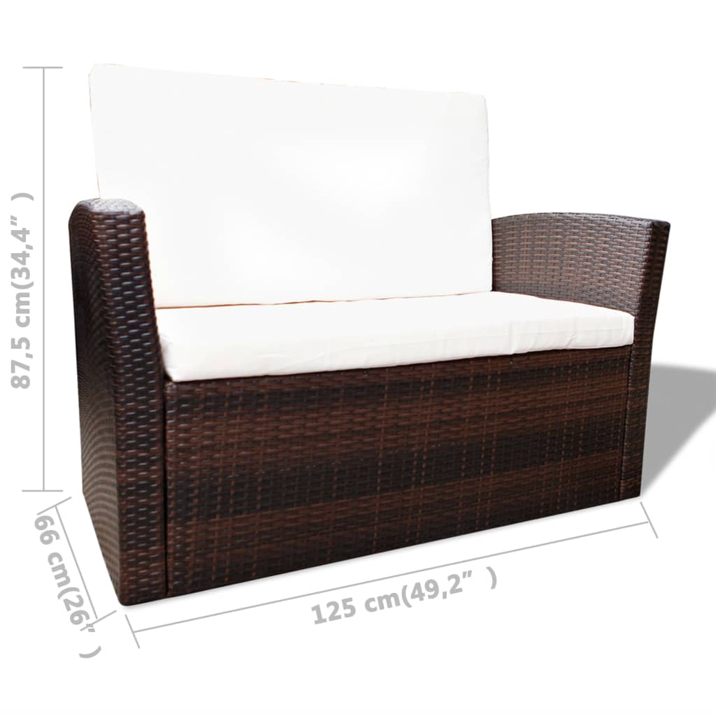 vidaXL 4-dielna záhradná sedacia súprava s vankúšmi polyratan hnedá